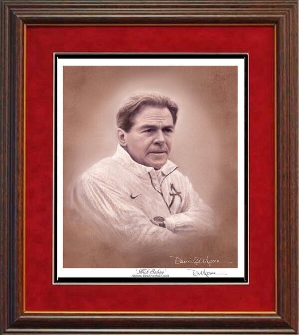 Coach Nick Saban Portrait by D Moore framed