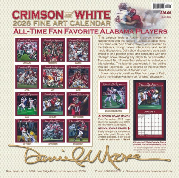2026 Daniel Moore Crimson and White Calendar (pre-order) - Image 2