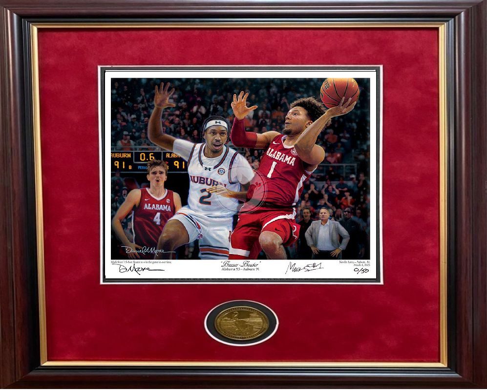 Buzzer Beater Mark Sears Autographed D Moore print framed w/ coin